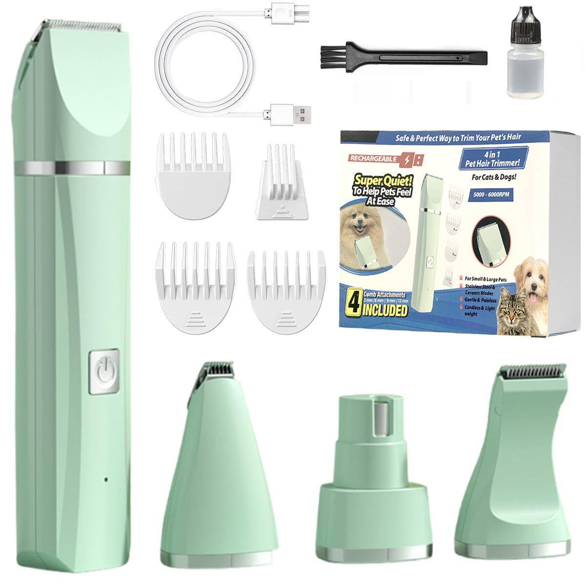 4 in1 Professional Pet Dog Cat Clippers Hair Grooming Cordless Trimmer Shaver Kit